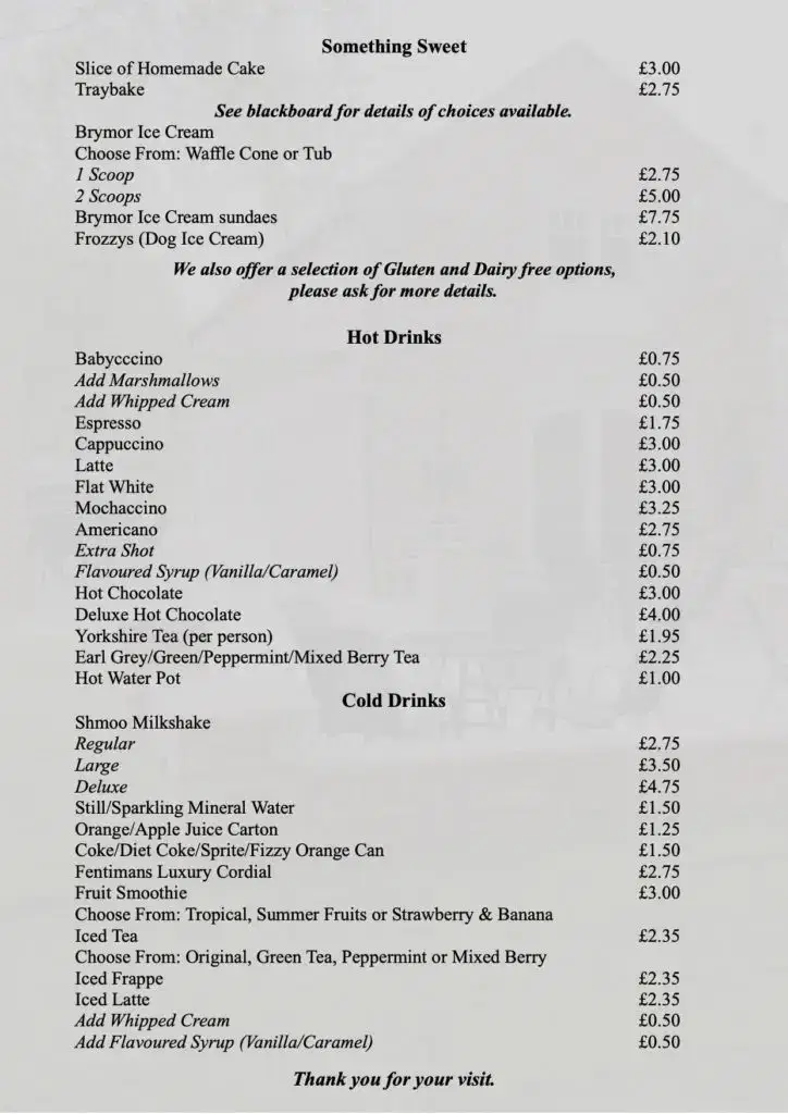 Old Barn Coffee Shop Summer Menu