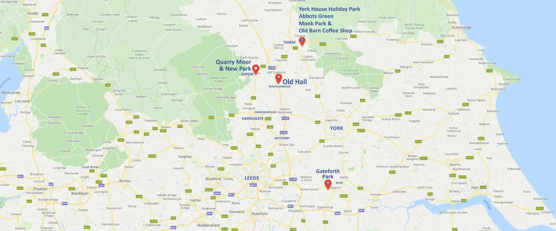 All Parks Map Jan2021 Map of where our Yorkshire holiday homes are based