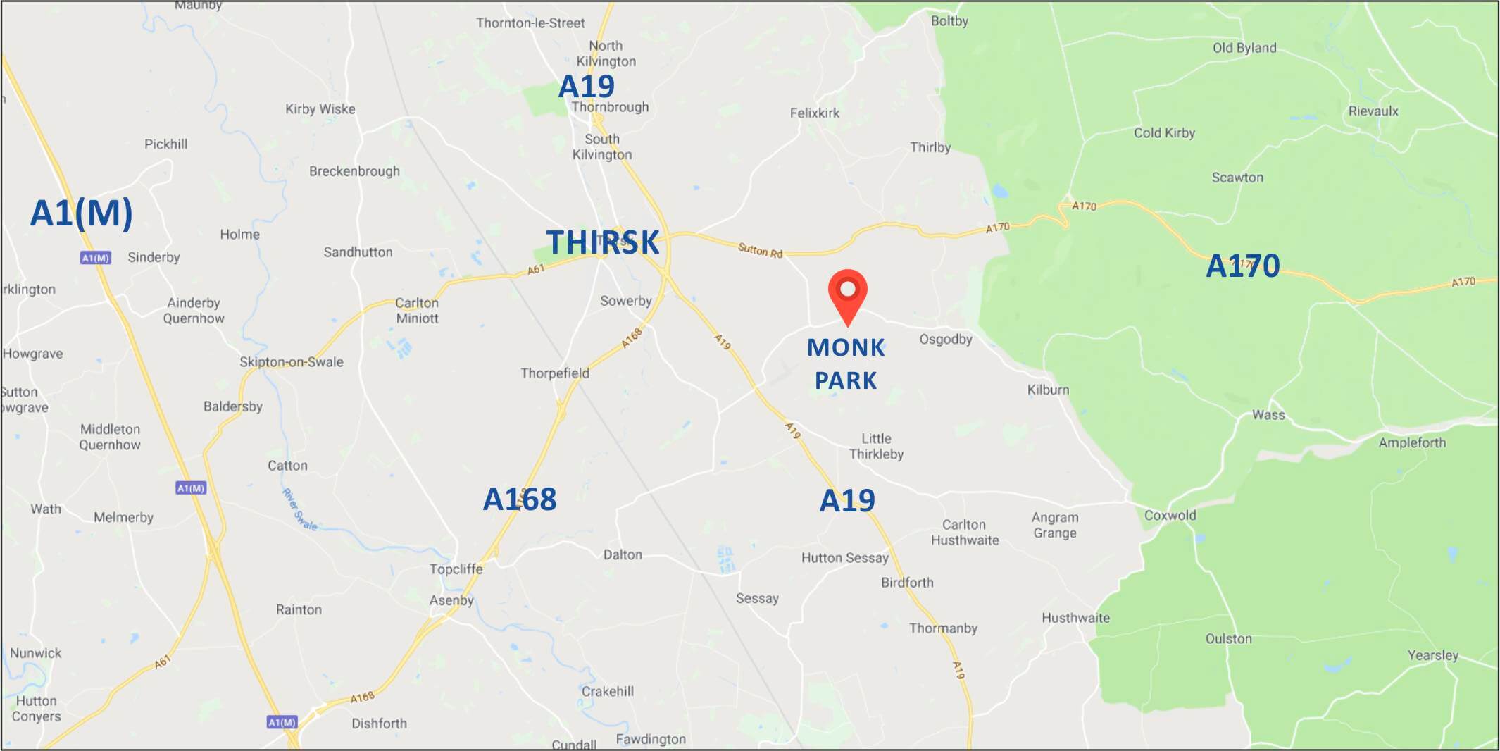 Map of Monk Park holiday homes near Thirsk
