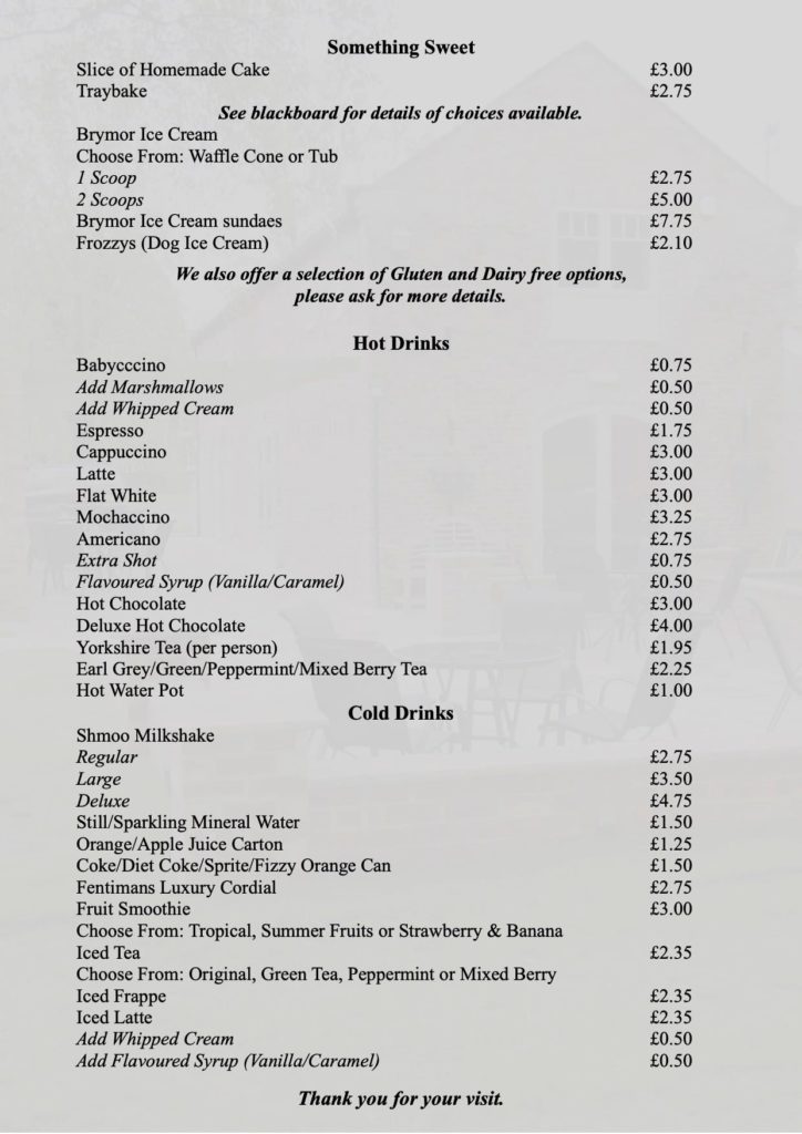 Old Barn Coffee Shop Summer Menu