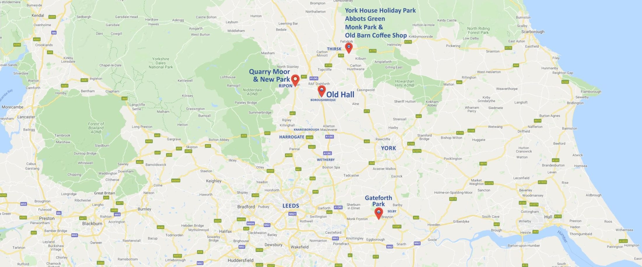 All Parks Map Jan2021 Map of where our Yorkshire holiday homes are based
