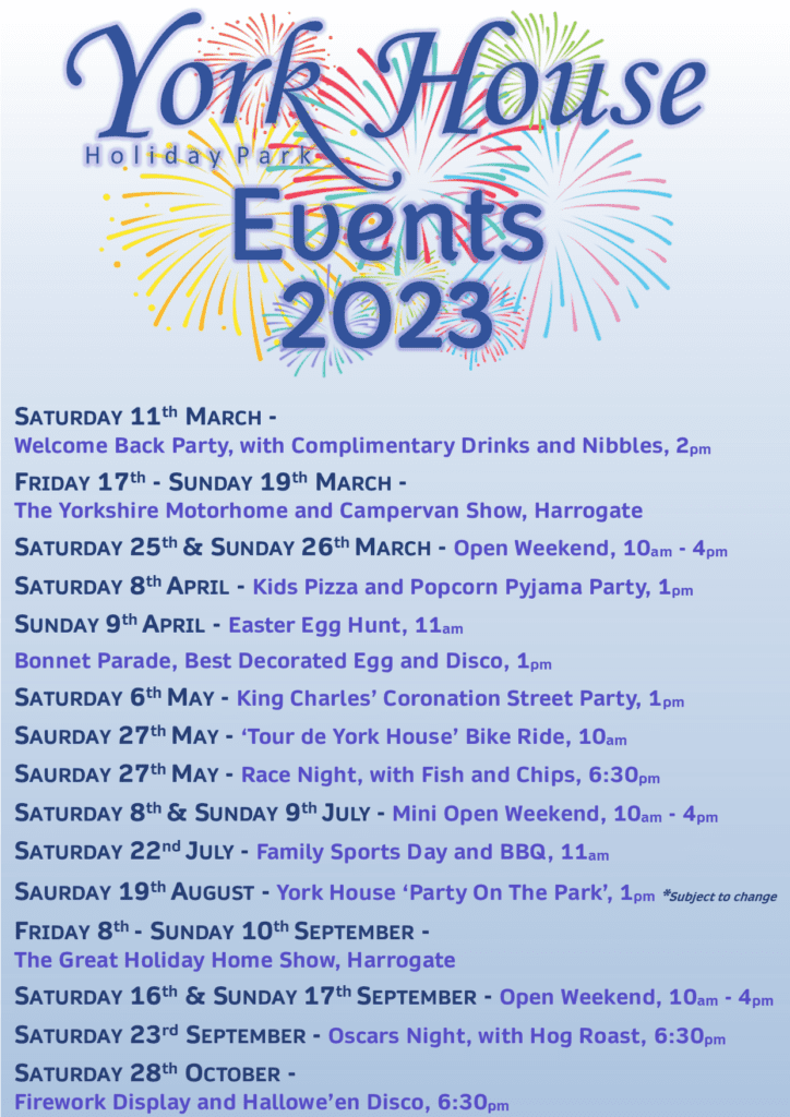 Events at York House Holiday park near Thirsk for 2023